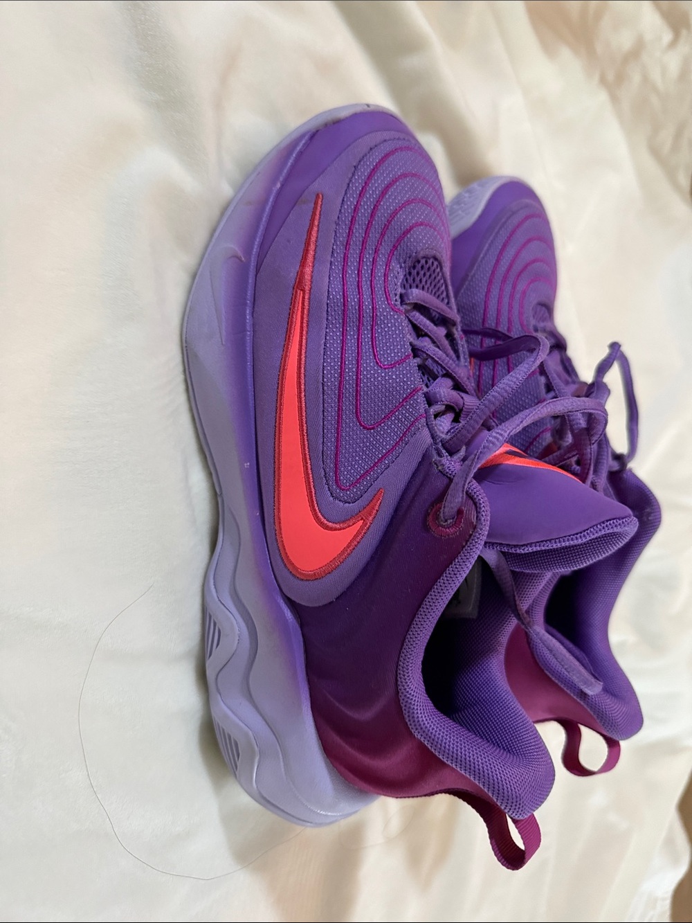 Nike Big Kids Purple Athletic Sneakers with Coral Swoosh